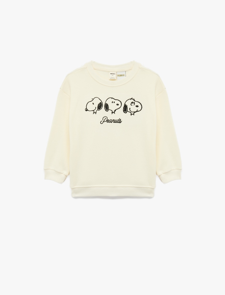  Erkek Bebek Lisanslı Snoopy Baskılı Uzun Kollu Pamuklu Sweatshirt
