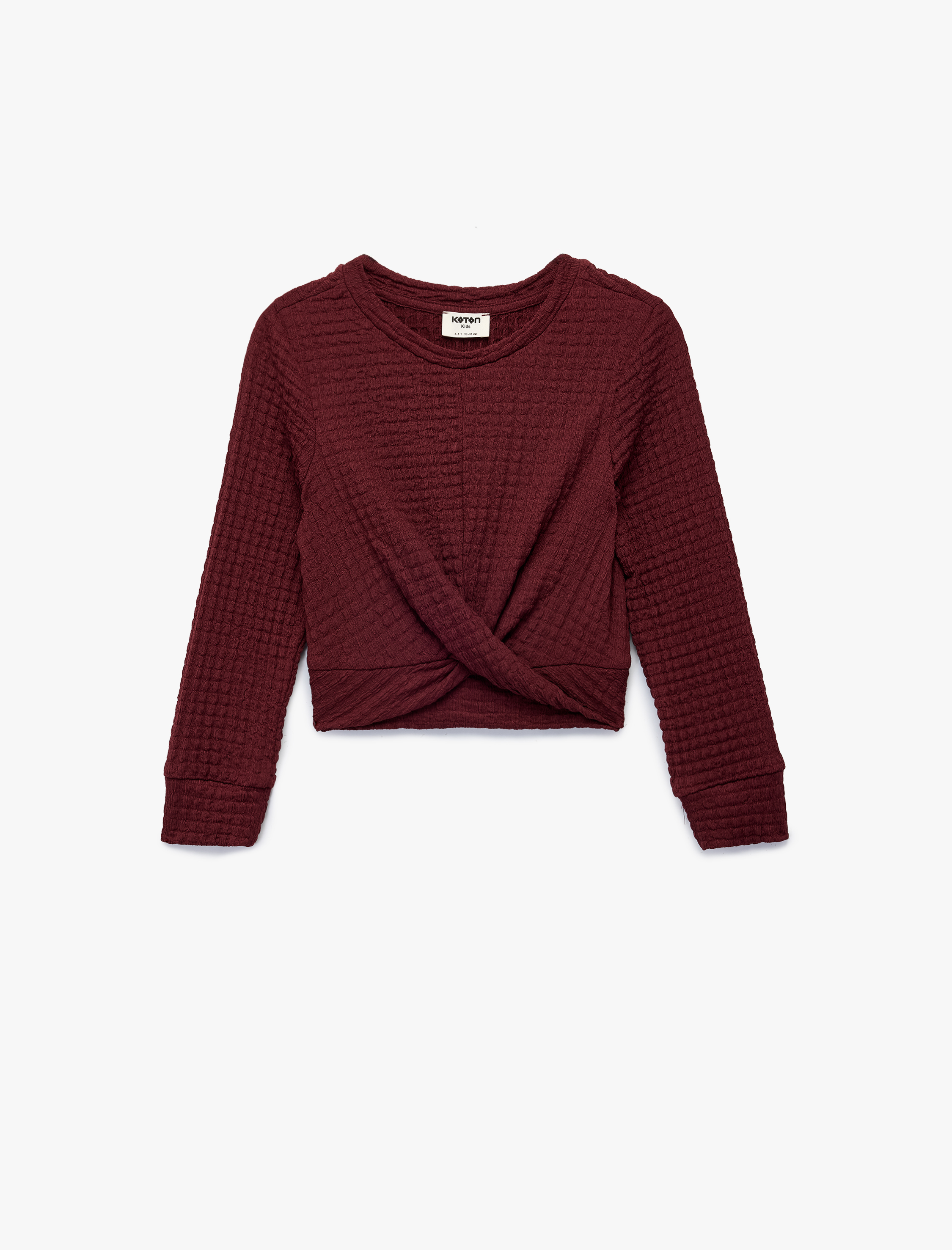  Kız Çocuk Uzun Kollu Bisiklet Yaka Dokulu Crop Bluz