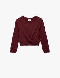 Uzun Kollu Bisiklet Yaka Dokulu Crop Bluz