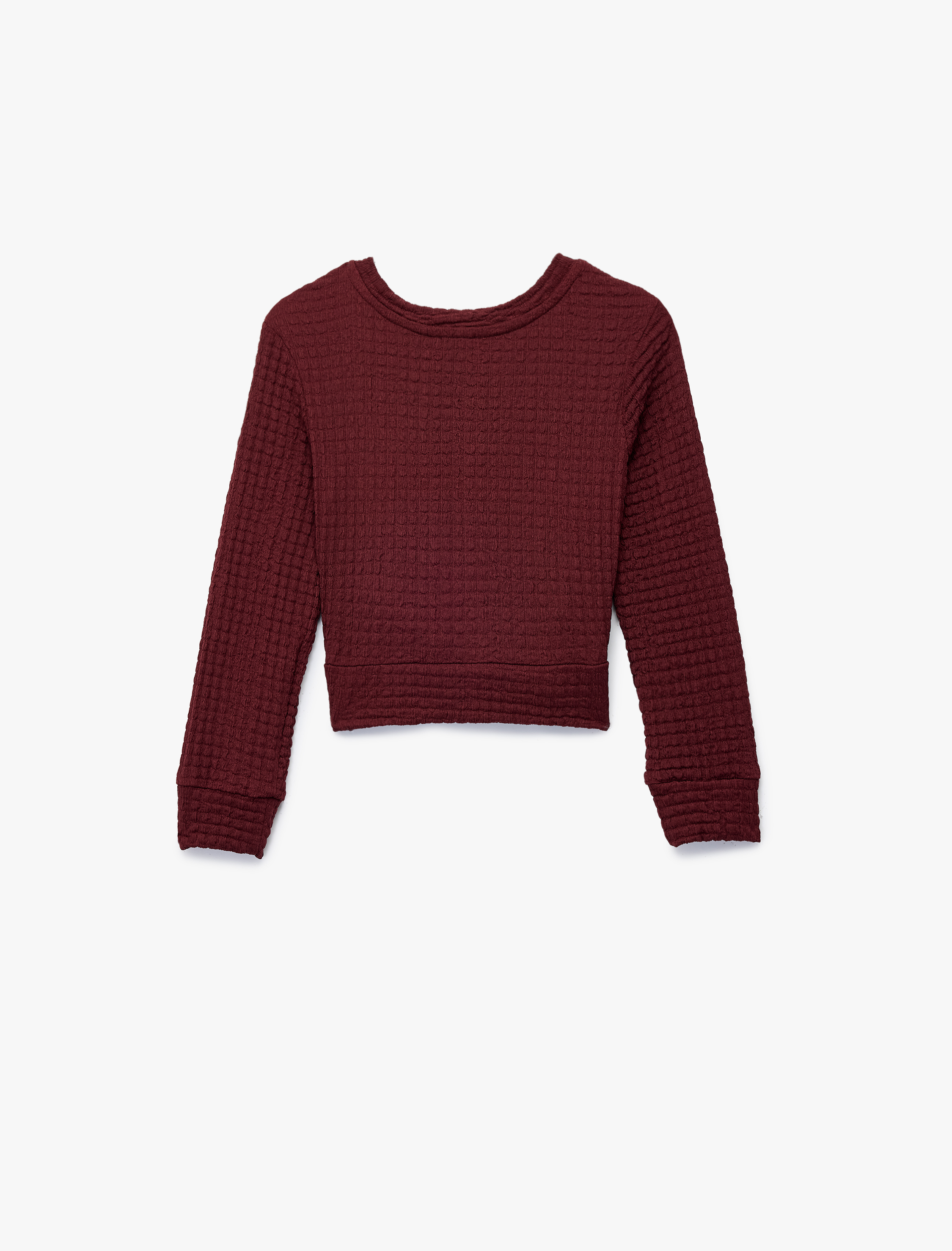  Kız Çocuk Uzun Kollu Bisiklet Yaka Dokulu Crop Bluz