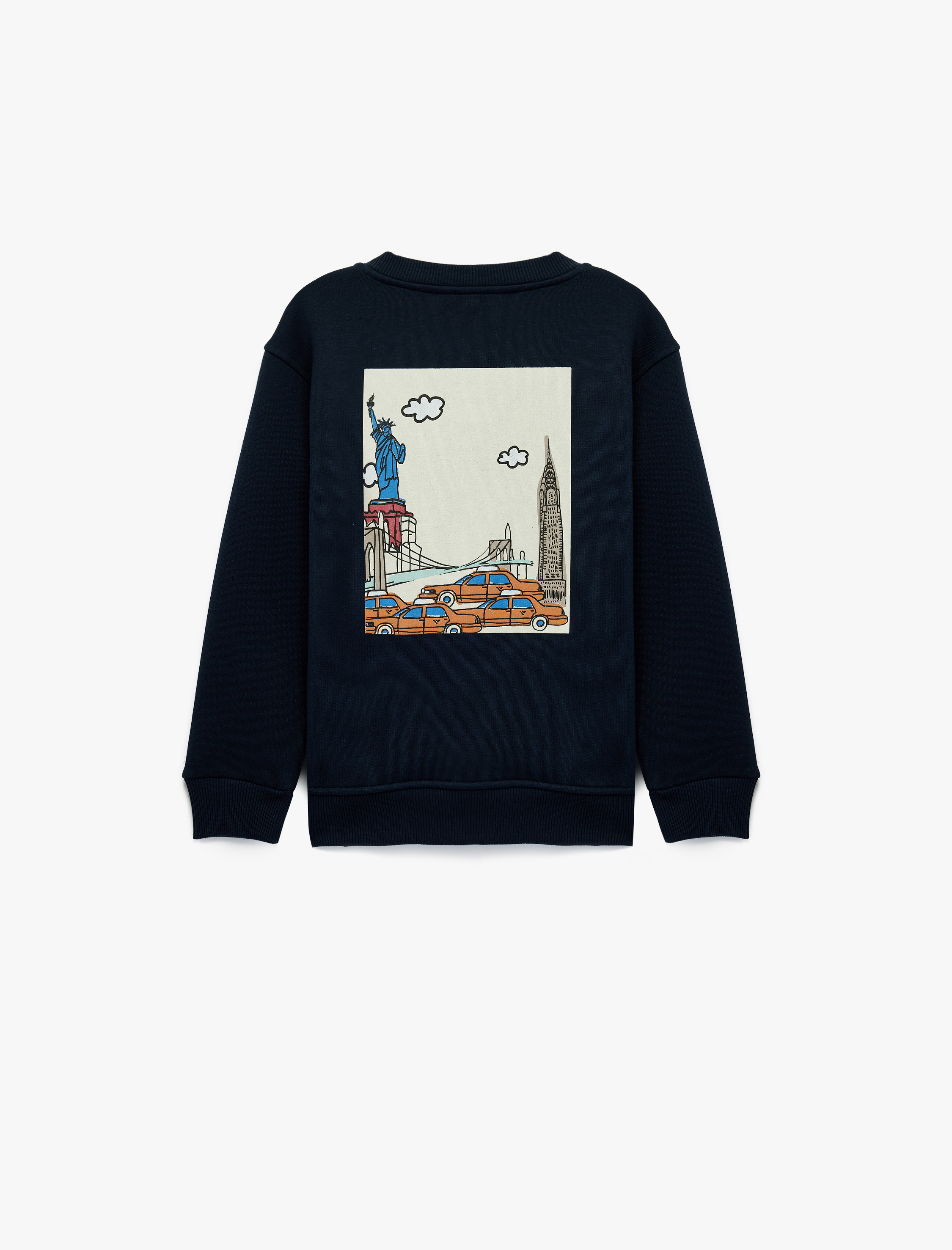  Erkek Çocuk Uzun Kollu Baskılı Bisiklet Yaka Pamuklu Şardonlu Sweatshirt