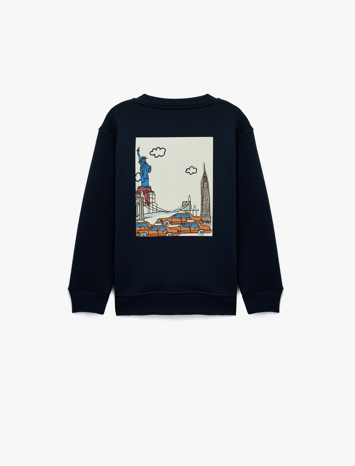 Erkek Çocuk Uzun Kollu Baskılı Bisiklet Yaka Pamuklu Şardonlu Sweatshirt