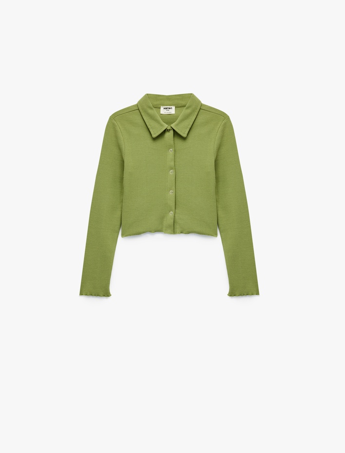 Kız Çocuk Pamuklu Uzun Kollu Gömlek Yaka Crop Tişört