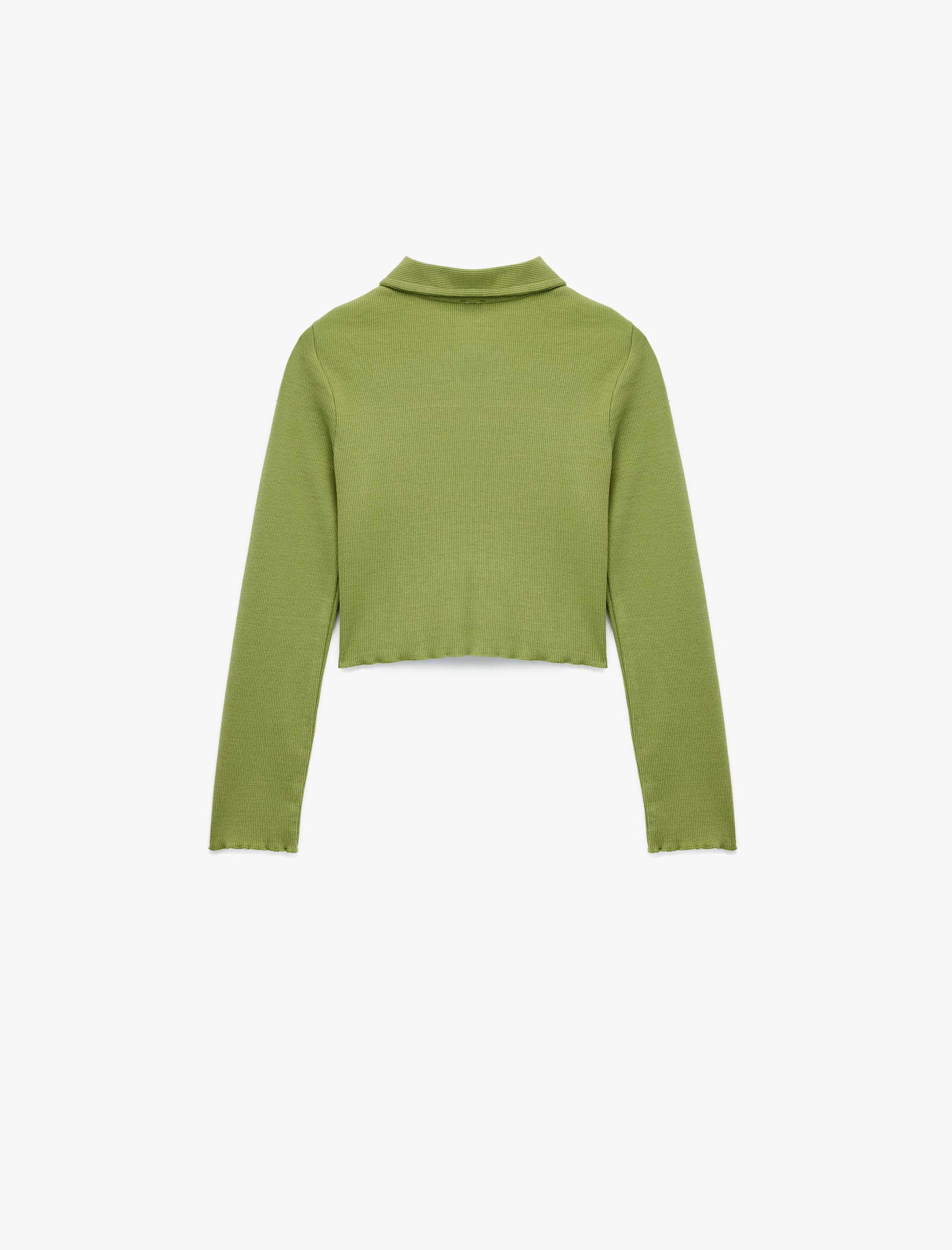  Kız Çocuk Pamuklu Uzun Kollu Gömlek Yaka Crop Tişört