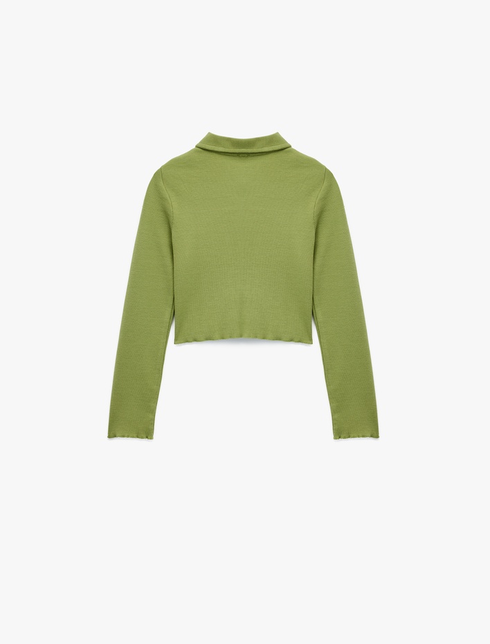 Kız Çocuk Pamuklu Uzun Kollu Gömlek Yaka Crop Tişört