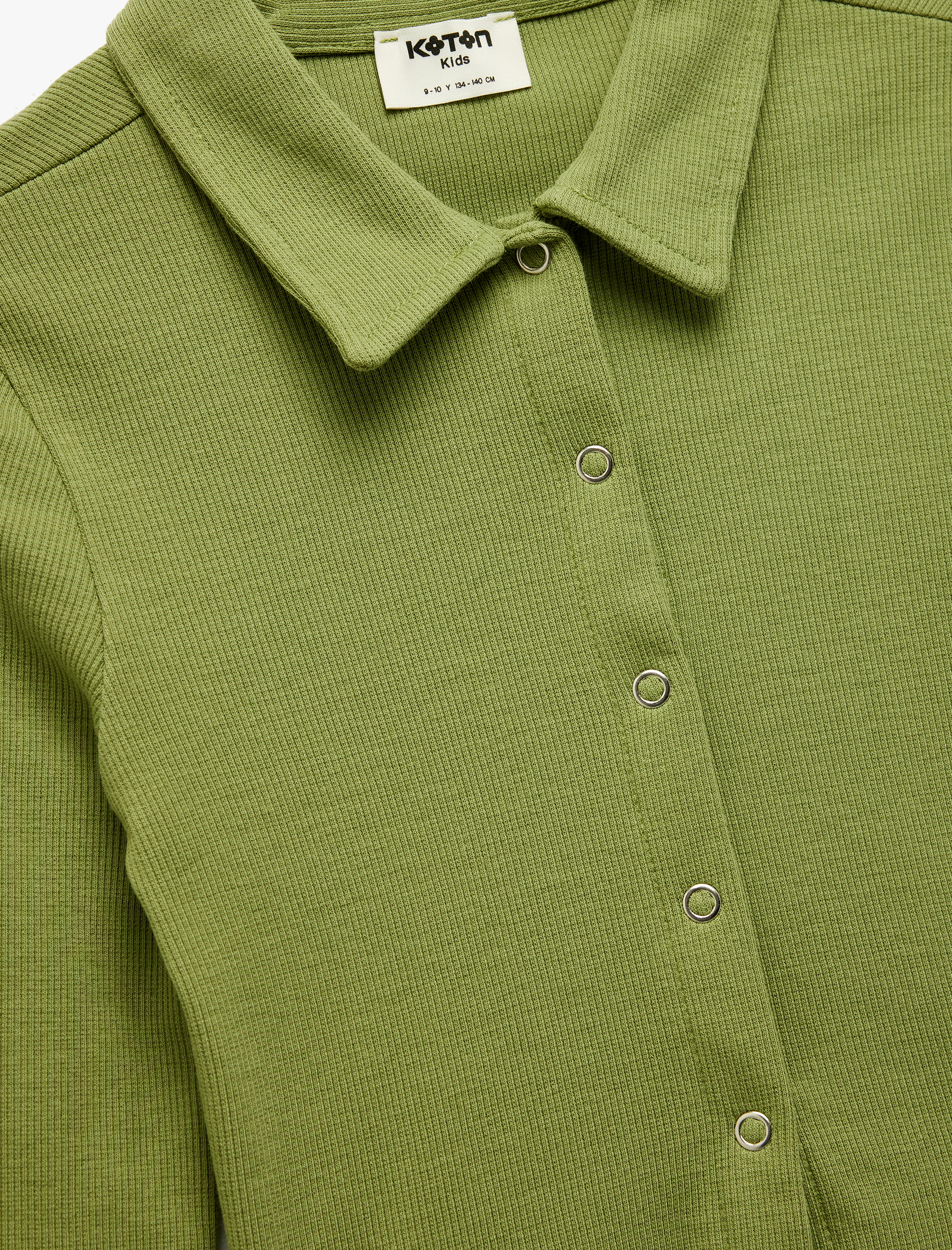  Kız Çocuk Pamuklu Uzun Kollu Gömlek Yaka Crop Tişört