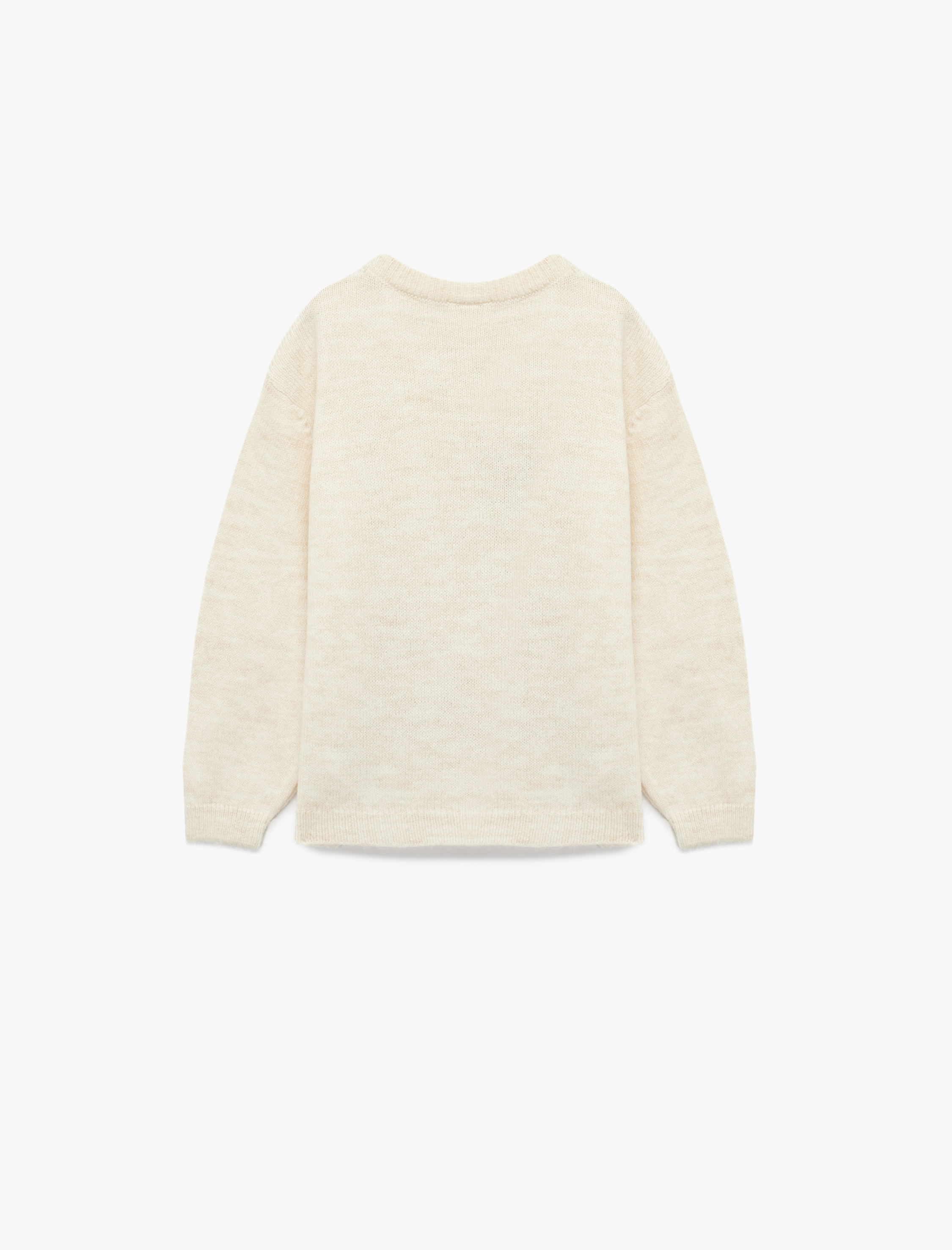 Kız Bebek Uzun Kollu Bisiklet Yaka Jakarlı Geyik Nakışlı Triko Kazak