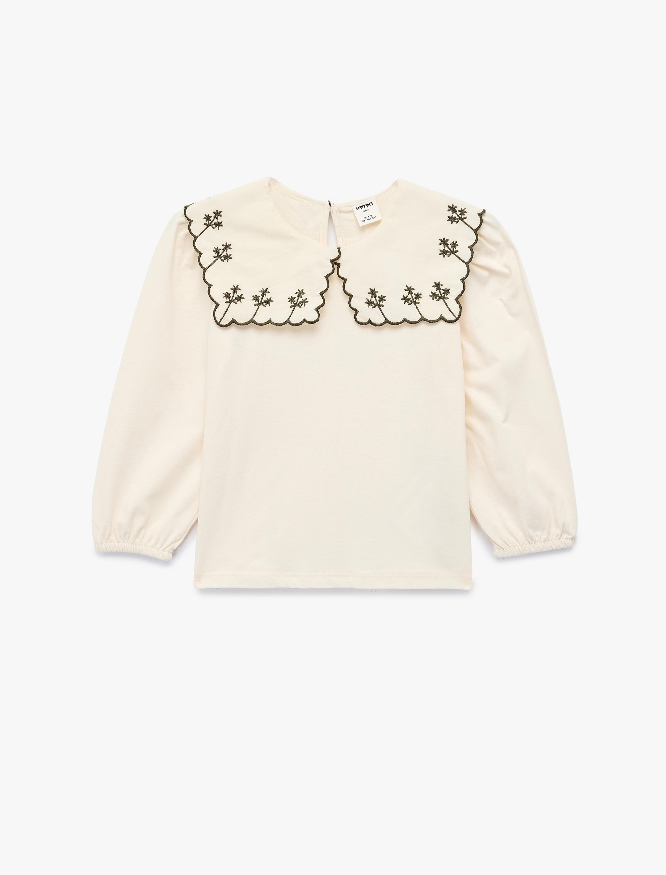  Kız Bebek Pamuklu Nakış Detaylı Bebe Yaka Uzun Kollu Tişört