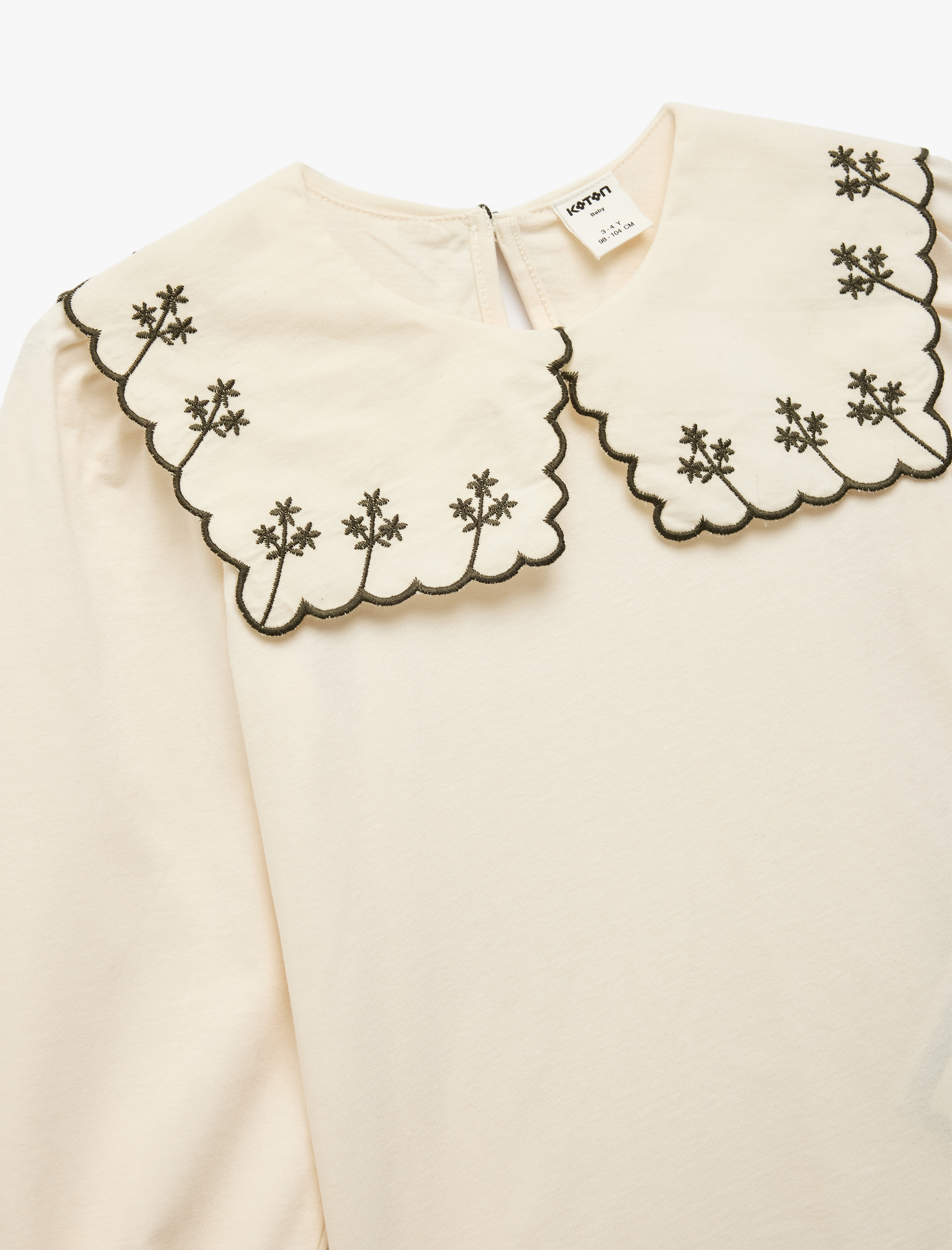  Kız Bebek Pamuklu Nakış Detaylı Bebe Yaka Uzun Kollu Tişört