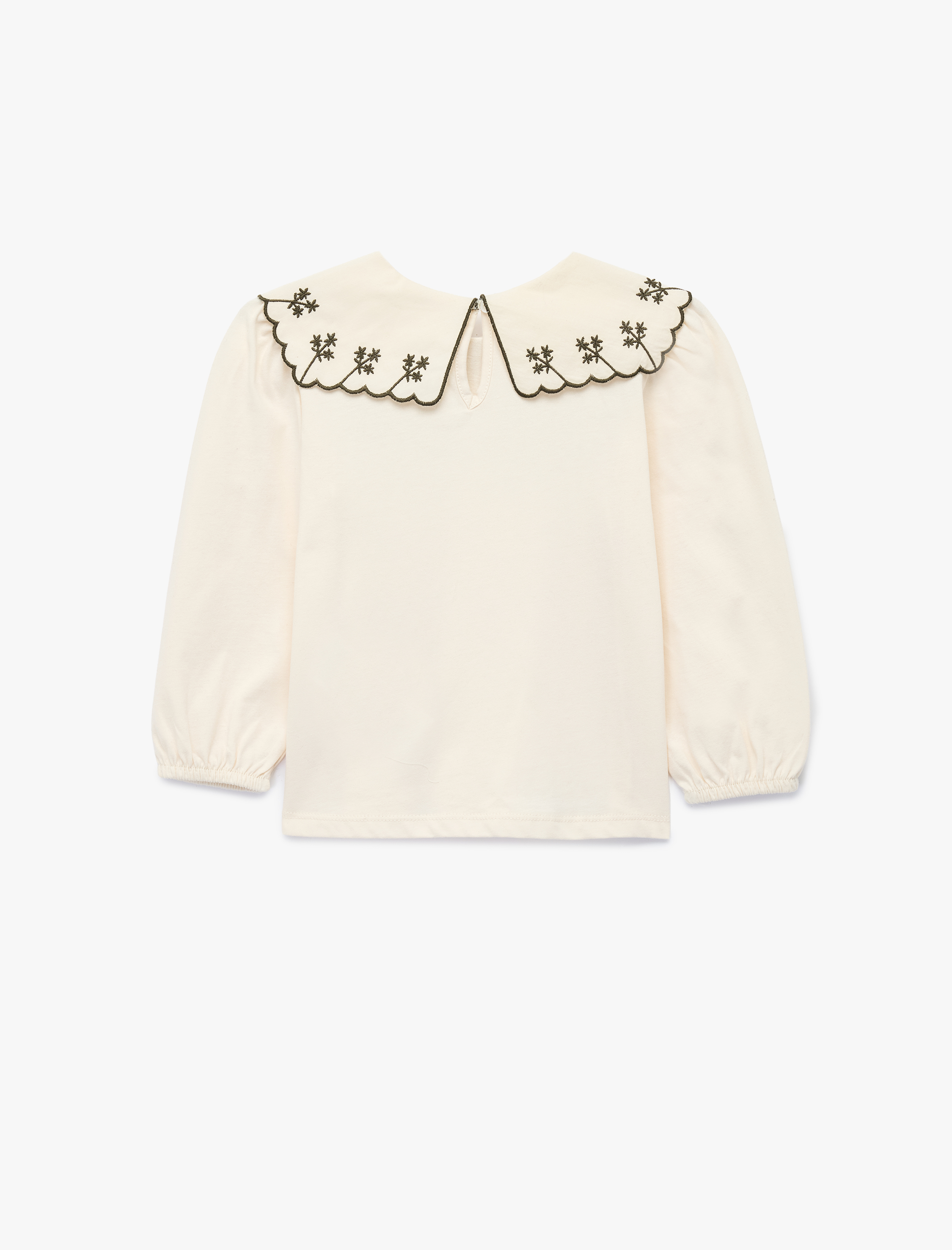  Kız Bebek Pamuklu Nakış Detaylı Bebe Yaka Uzun Kollu Tişört