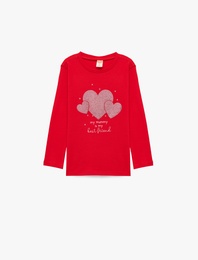 Pamuklu Baskılı Uzun Kollu Bisiklet Yaka Tişört