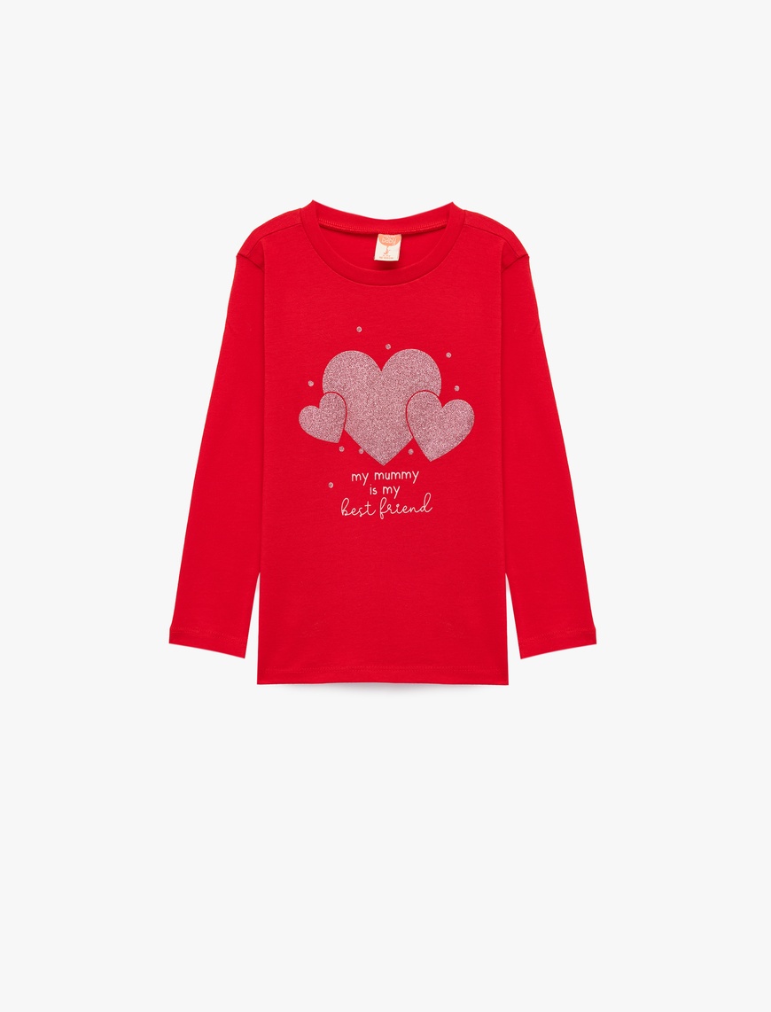 Koton Kız Bebek Pamuklu Baskılı Uzun Kollu Bisiklet Yaka T-Shirt
