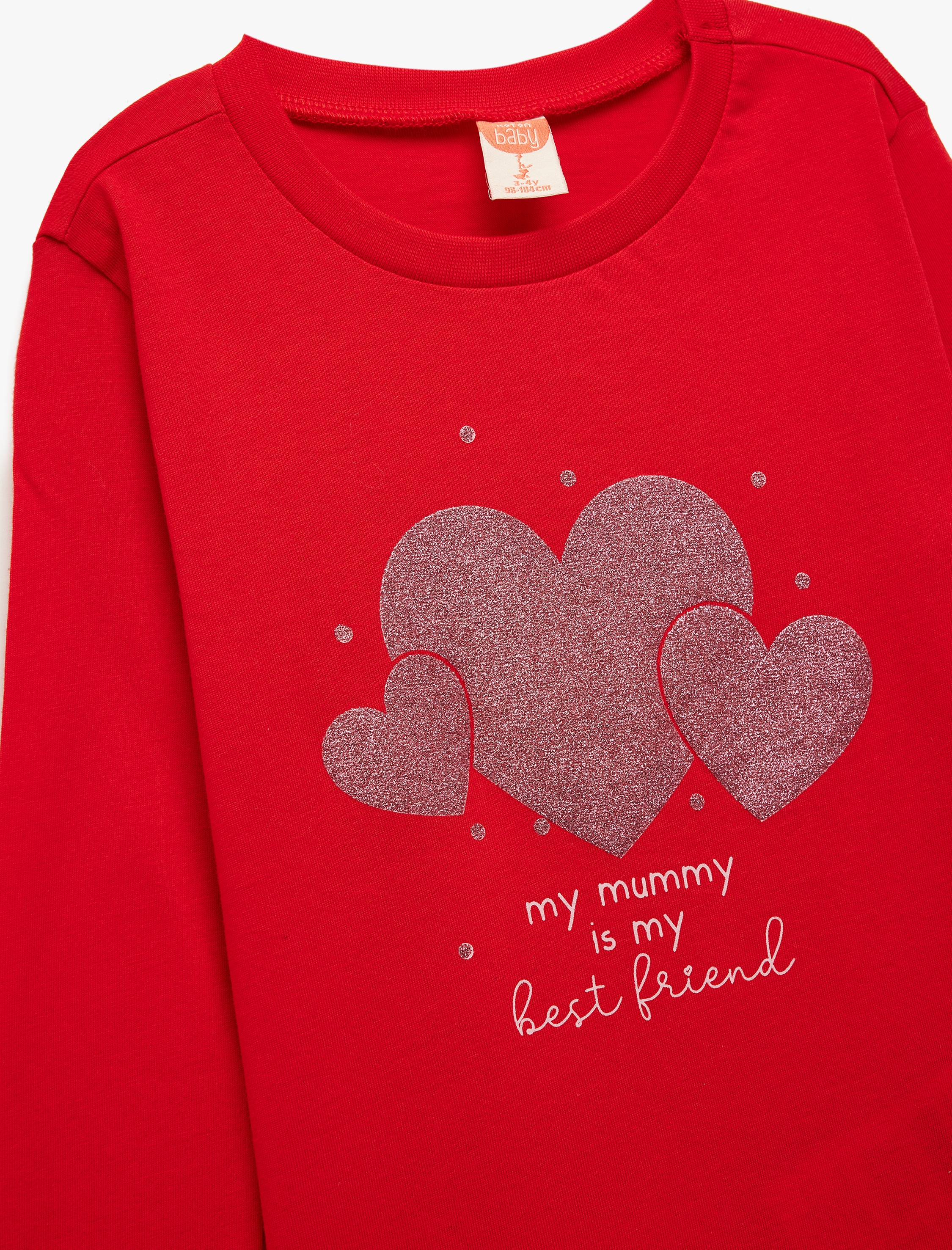  Kız Bebek Pamuklu Baskılı Uzun Kollu Bisiklet Yaka Tişört