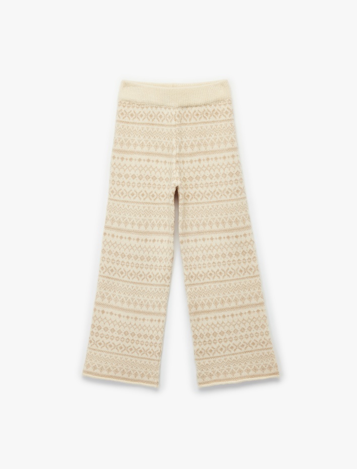 Kız Çocuk Beli Lastikli Geniş Paça Triko Pantolon