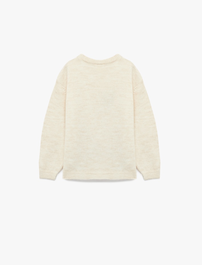 Kız Çocuk Uzun Kollu Bisiklet Yaka Geyik Desenli Triko Kazak