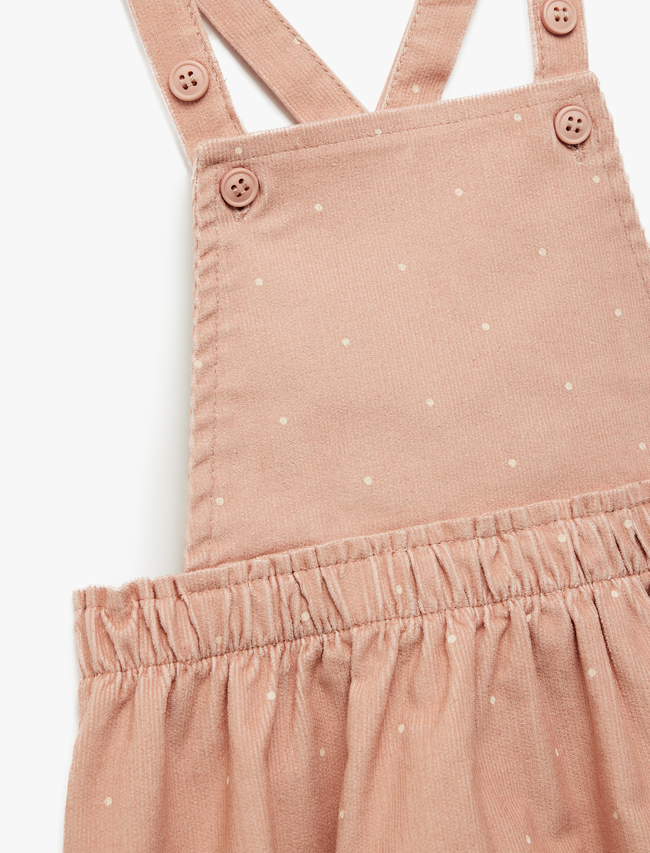 Kız Bebek Pamuklu Kare Yaka Çapraz Askılı Cep Detaylı Puantiyeli Mini Elbise