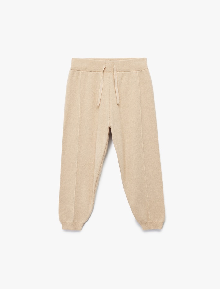 Erkek Bebek Beli Bağcıklı Nervürlü Jogger Triko Pantolon