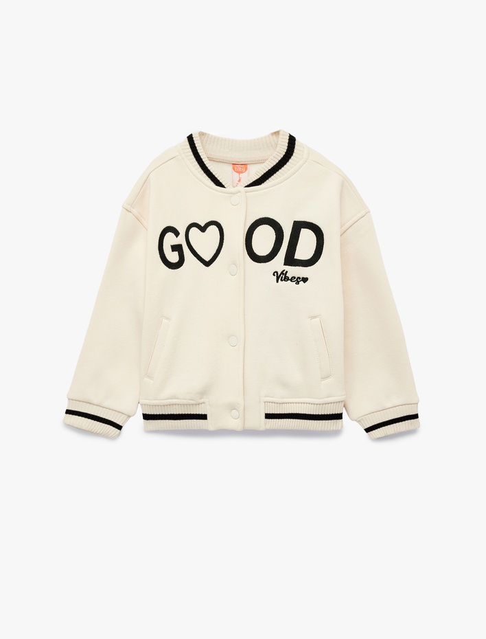 Kız Bebek Uzun Kollu Cep Detaylı Şardonlu Nakışlı Kolej Ceket