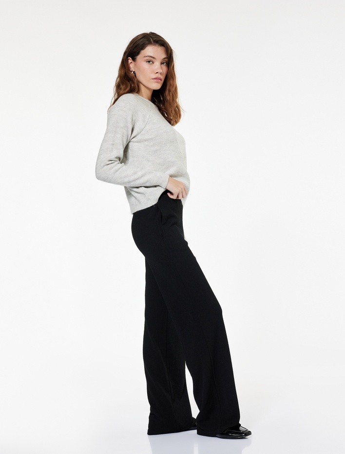  Krep Kumaş Beli Lastikli Cepli Bol Paça Eşofman Pantolon