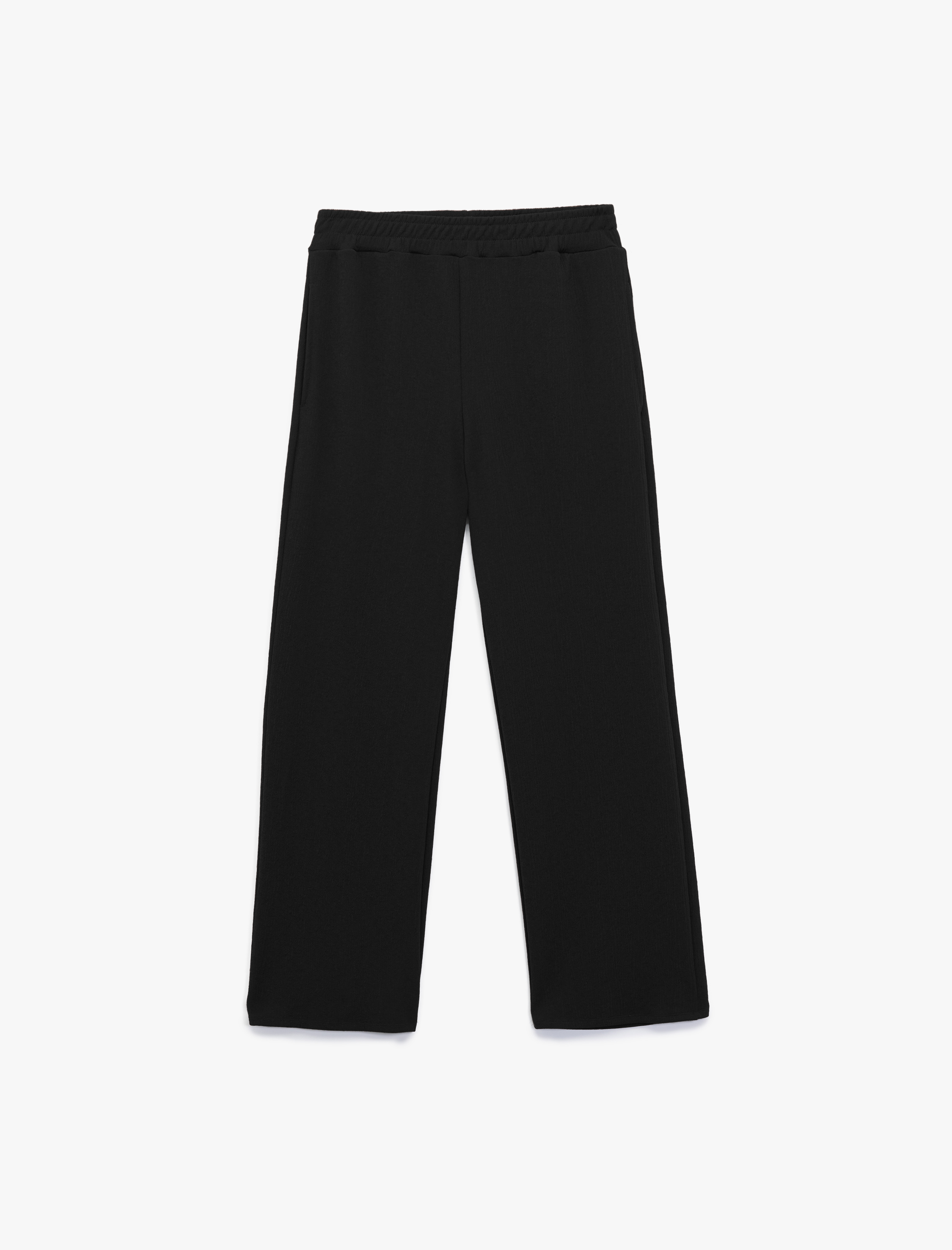   Krep Kumaş Beli Lastikli Cepli Bol Paça Eşofman Pantolon