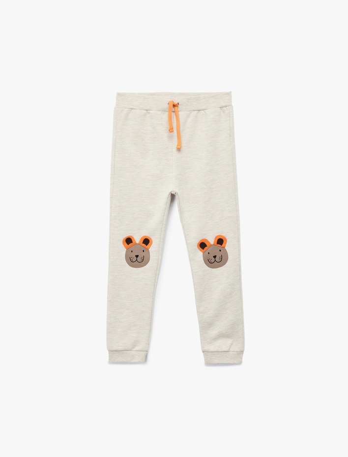 Erkek Bebek Beli Bağcıklı Şardonlu Ayıcık Detaylı Eşofman Altı