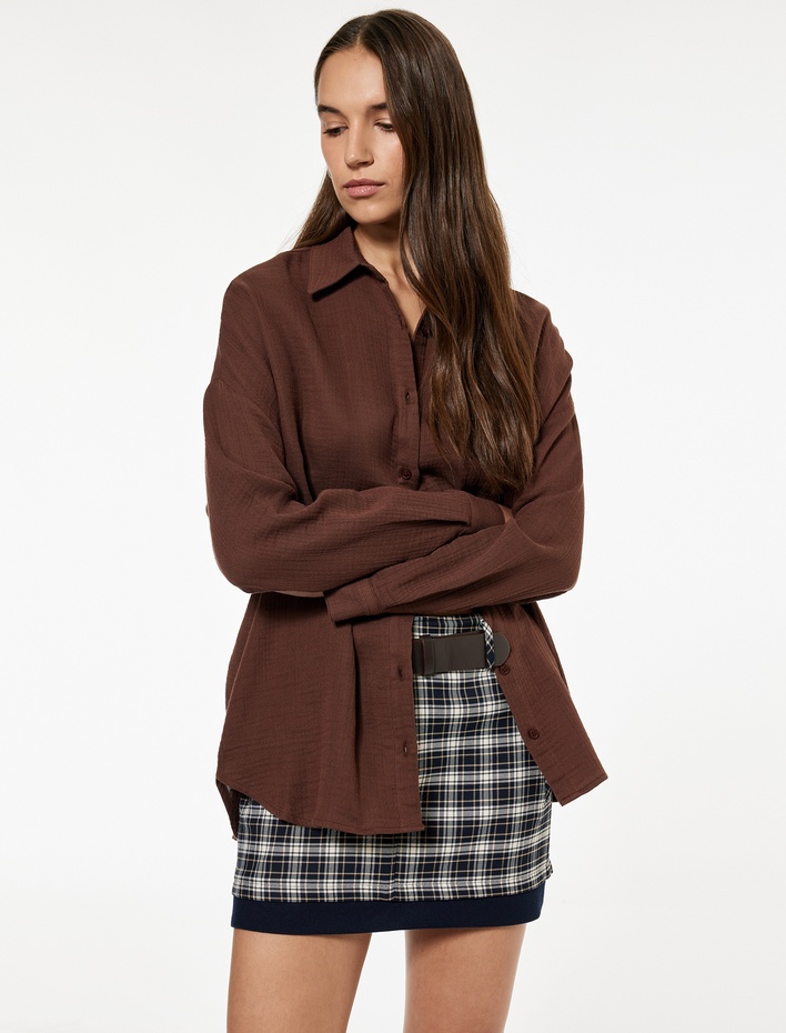  Uzun Kollu Gömlek Yaka Pamuklu Oversize Gömlek