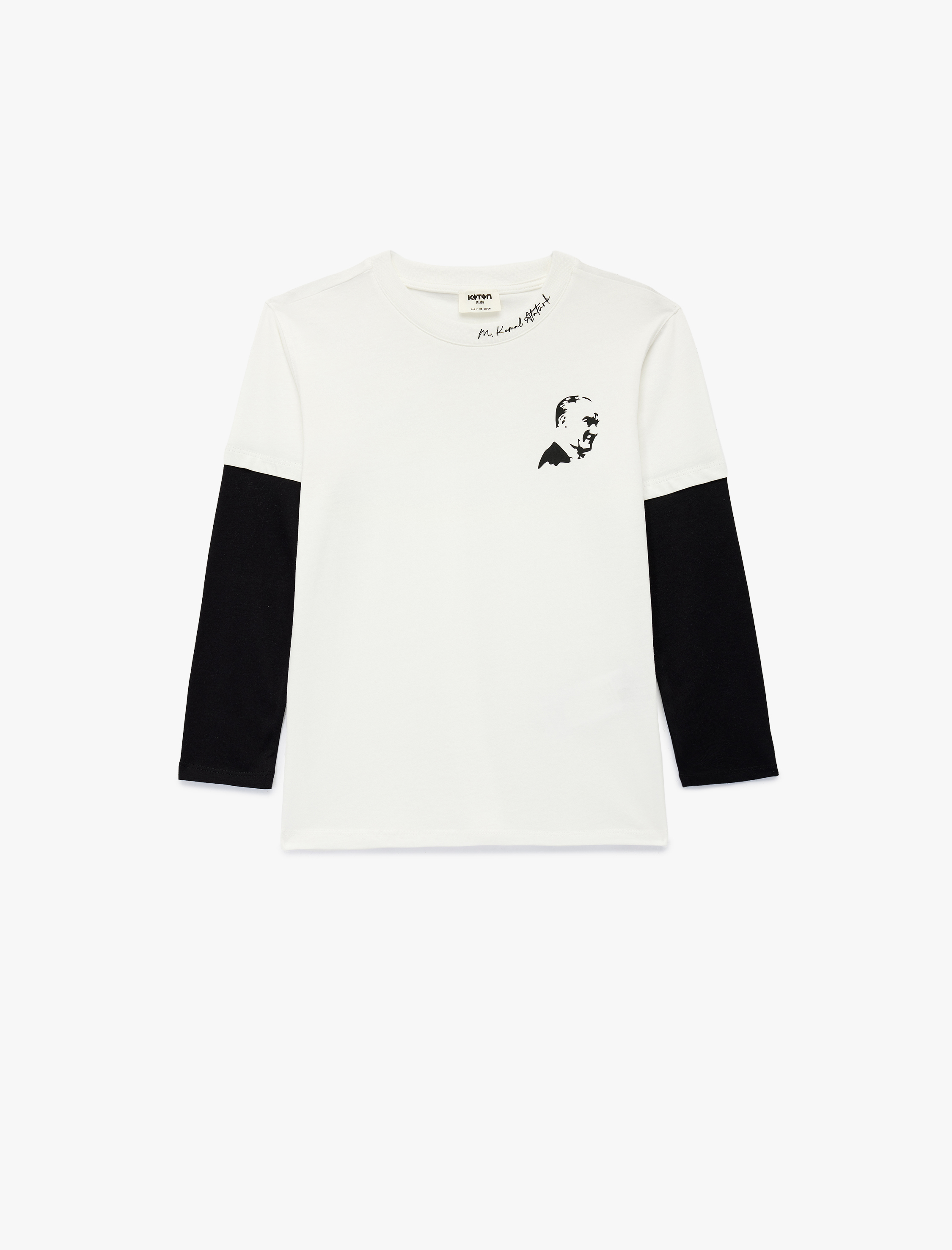  Erkek Çocuk Atatürk Baskılı Uzun Kollu Bisiklet Yaka Pamuklu Tişört