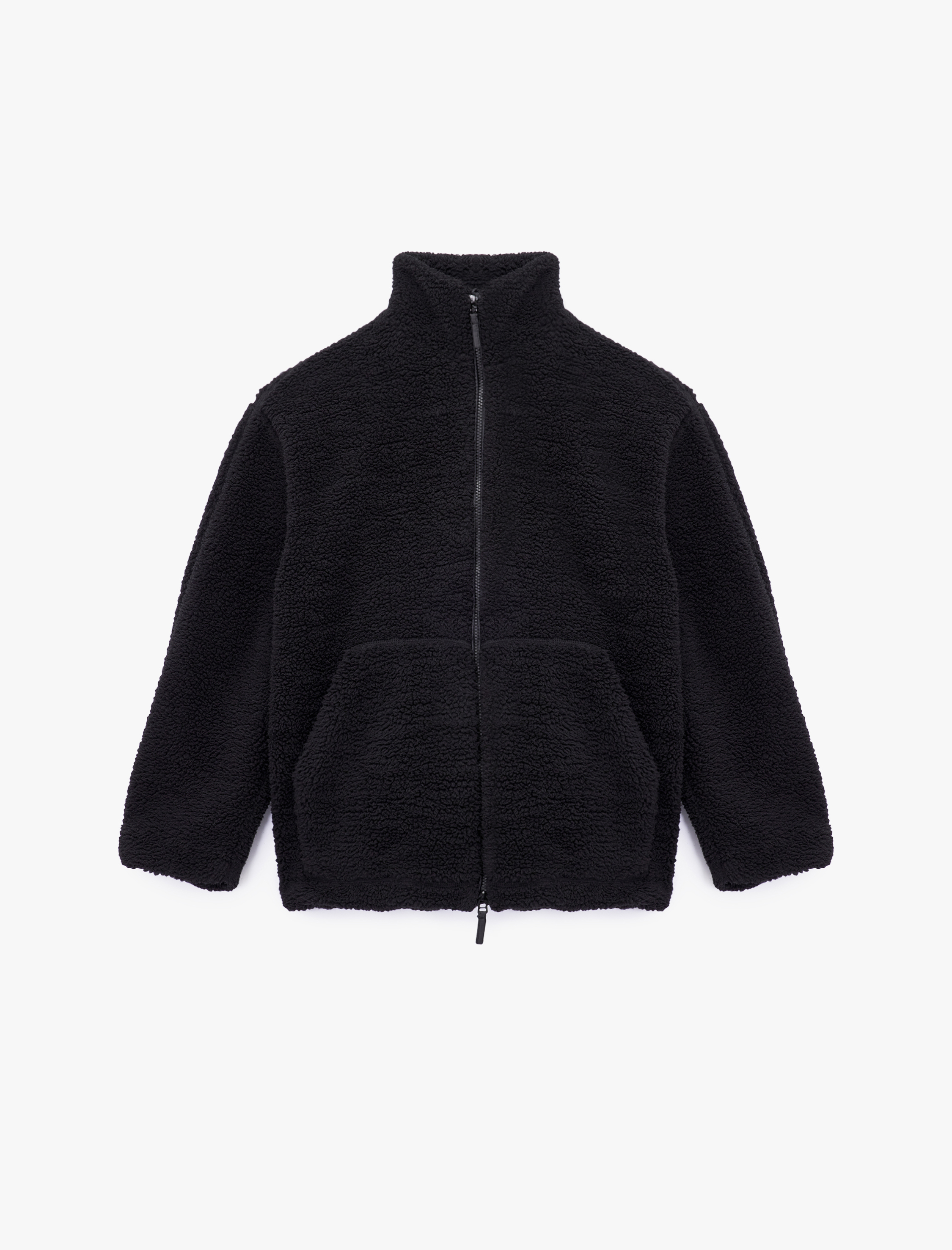   Uzun Kollu Cepli Fermuarlı Dik Yaka Oversize Peluş Mont