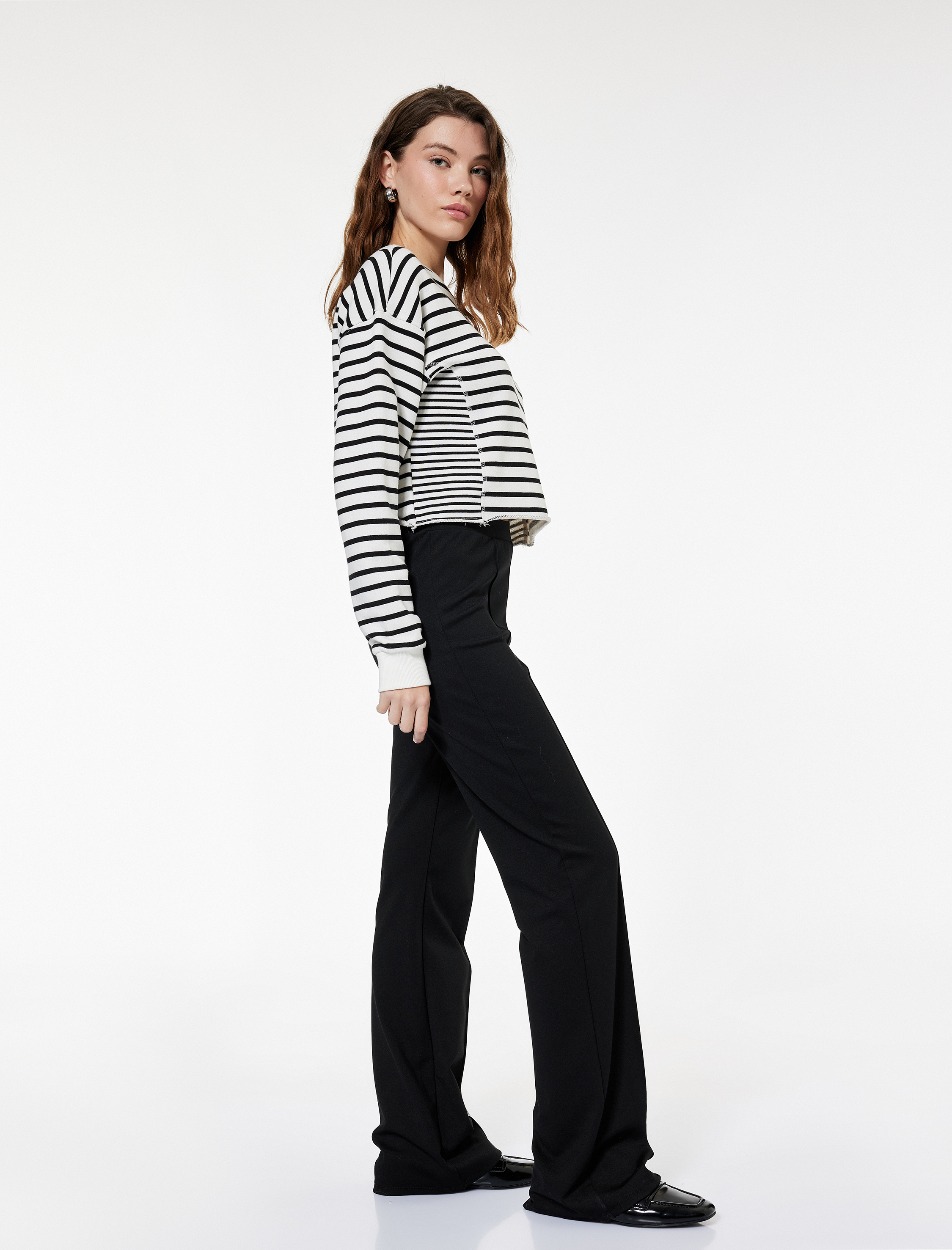   Slim Fit Nervür Detaylı Geniş İspanyol Paça Pantolon