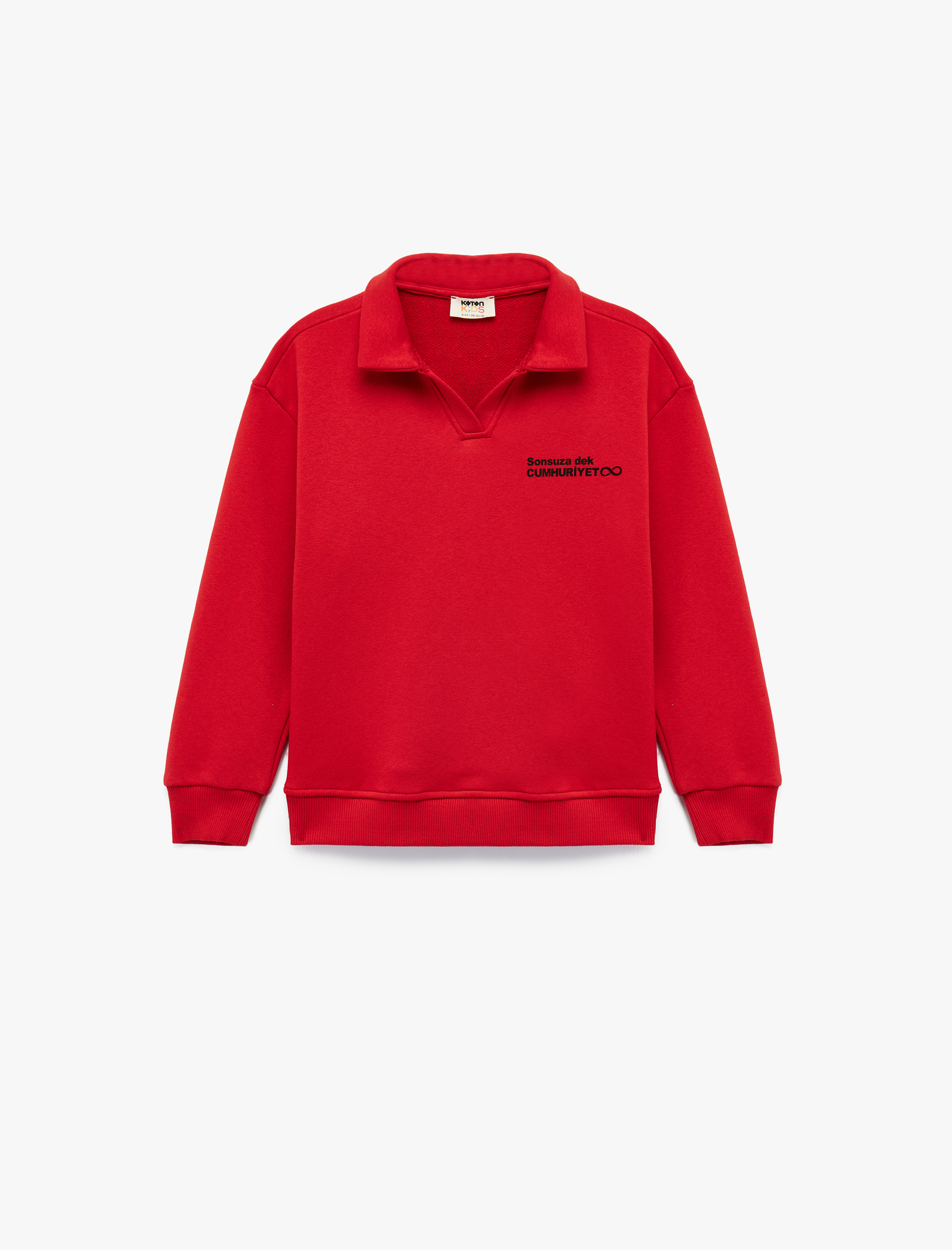  Erkek Çocuk Cumhuriyet Baskılı Uzun Kollu Polo Yaka Şardonlu Sweatshirt