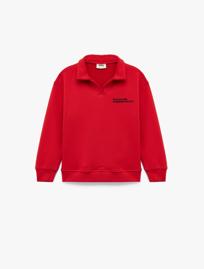 Erkek Çocuk Cumhuriyet Baskılı Uzun Kollu Polo Yaka Şardonlu Sweatshirt