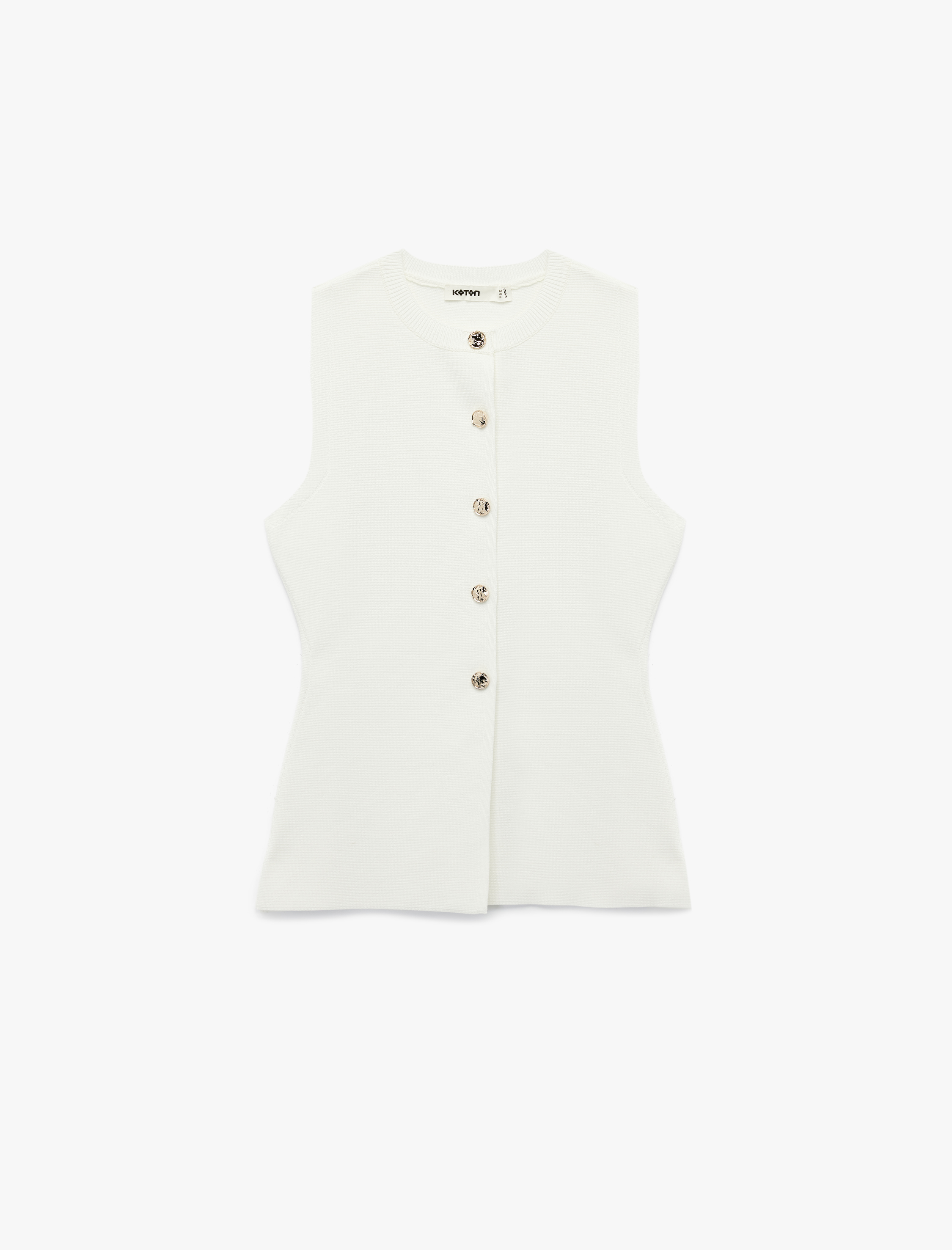   Gold Düğme Detaylı Bisiklet Yaka Triko Yelek