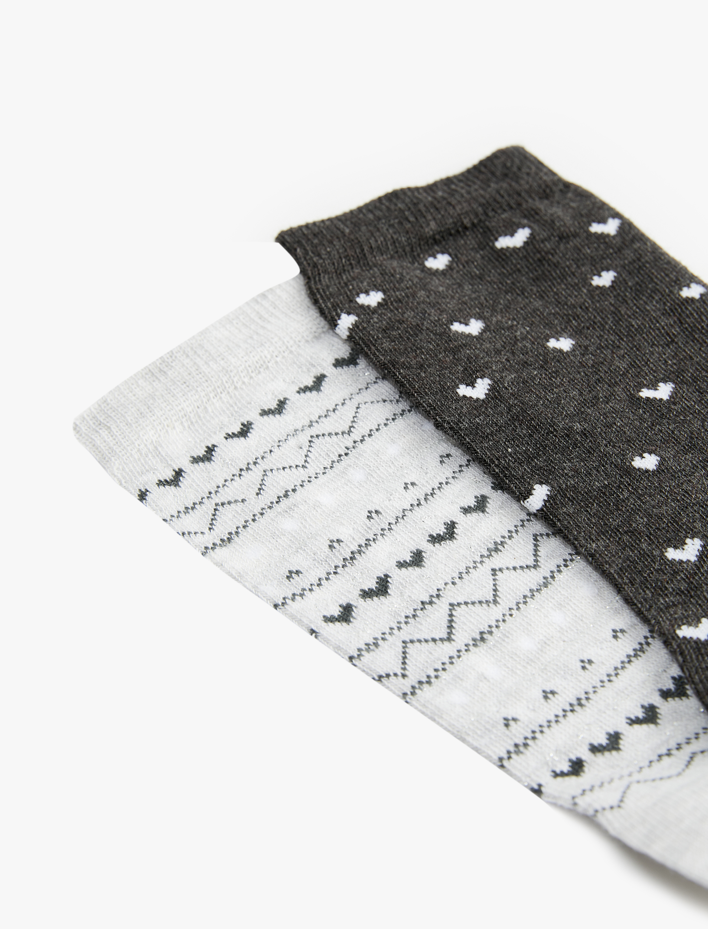  Kadın Kalpli Desenli 2'li Soket Çorap Seti