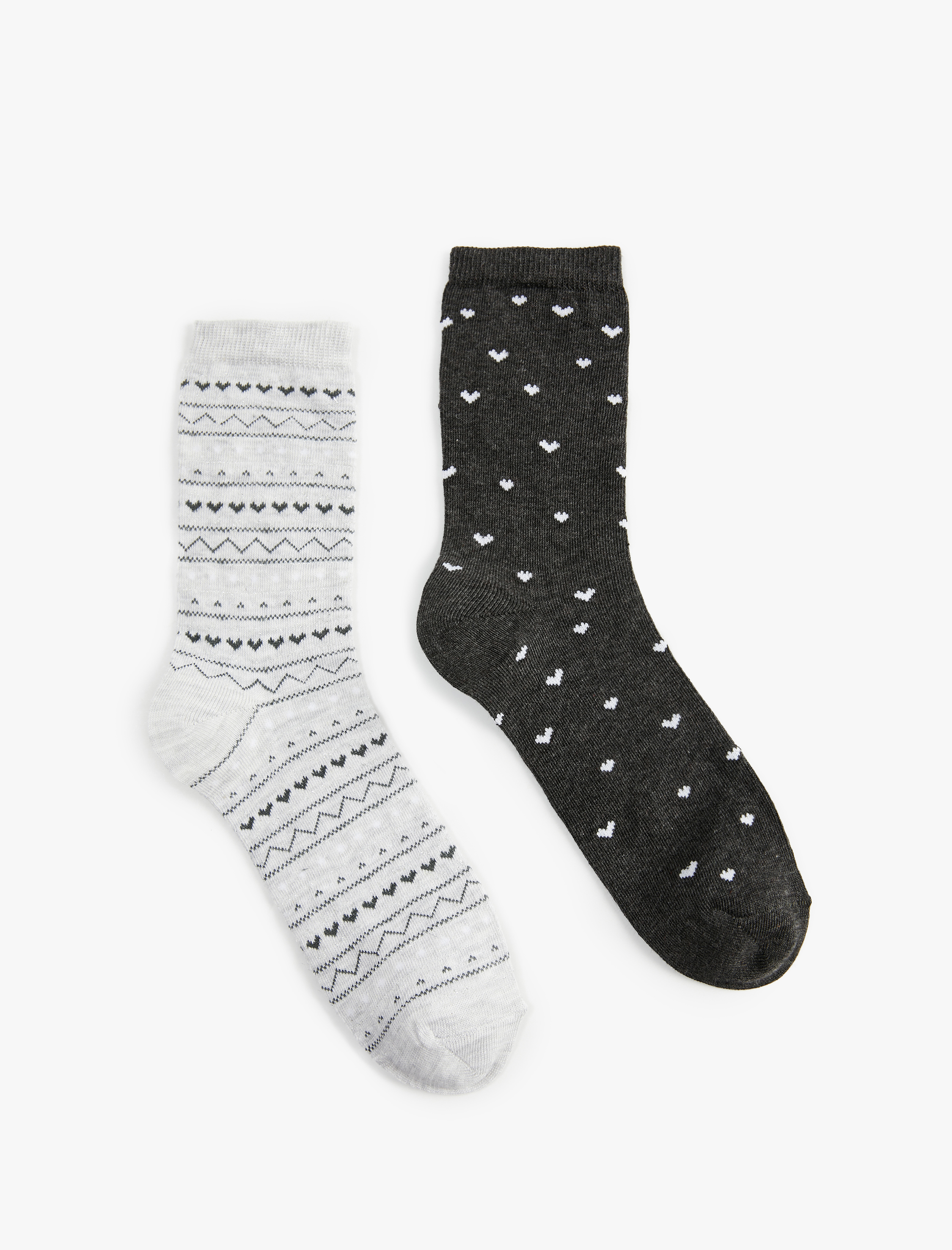  Kadın Kalpli Desenli 2'li Soket Çorap Seti