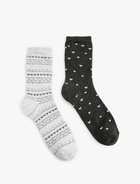 Kalpli Desenli 2'li Soket Çorap Seti