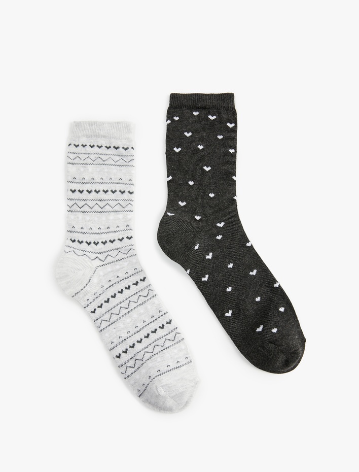 Kadın Kalpli Desenli 2'li Soket Çorap Seti