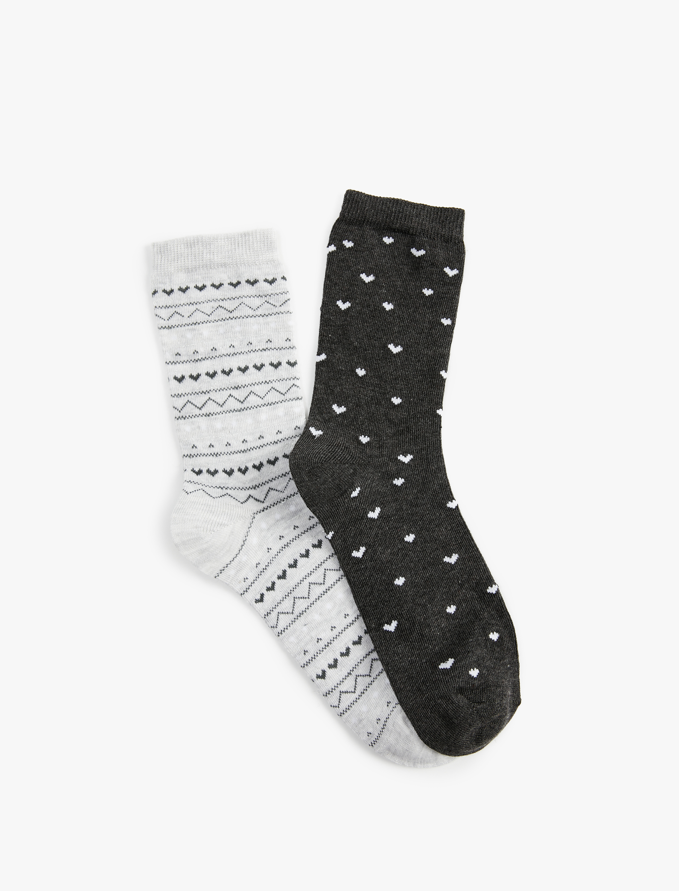  Kadın Kalpli Desenli 2'li Soket Çorap Seti