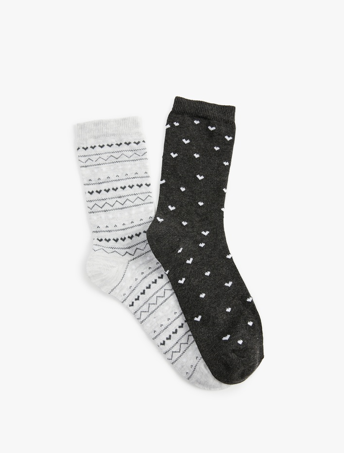 Kadın Kalpli Desenli 2'li Soket Çorap Seti