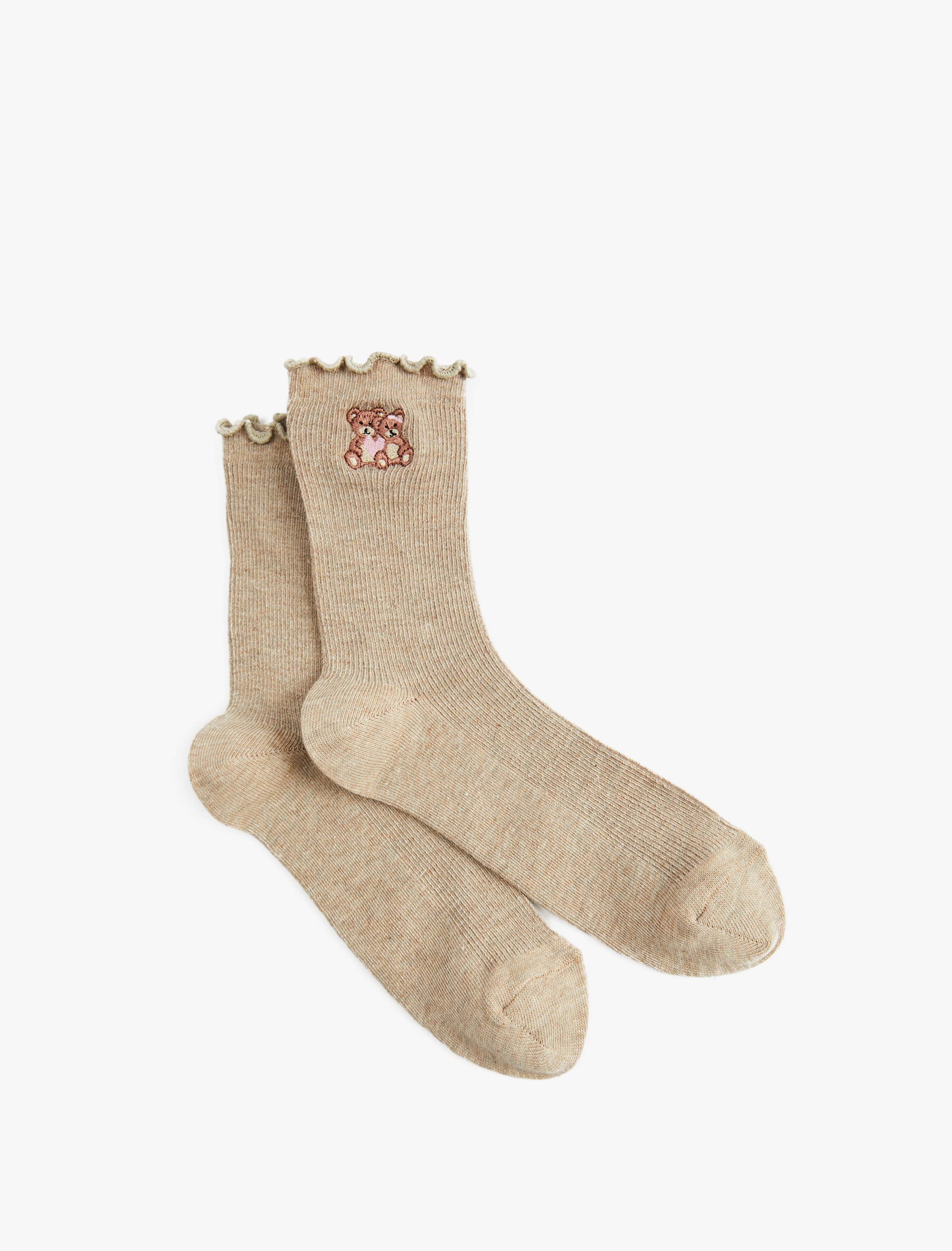  Kadın Fırfırlı Ayıcık İşlemeli Soket Çorap
