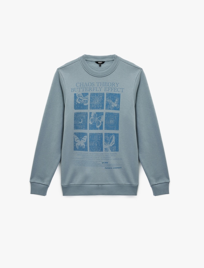  Uzun Kollu Bisiklet Yaka Şardonlu Baskılı Sweatshirt