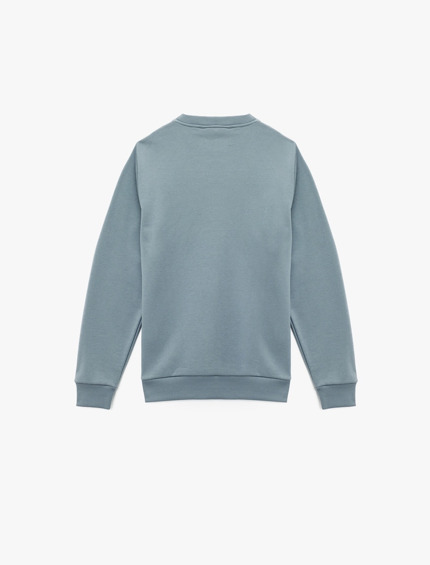   Uzun Kollu Bisiklet Yaka Şardonlu Baskılı Sweatshirt