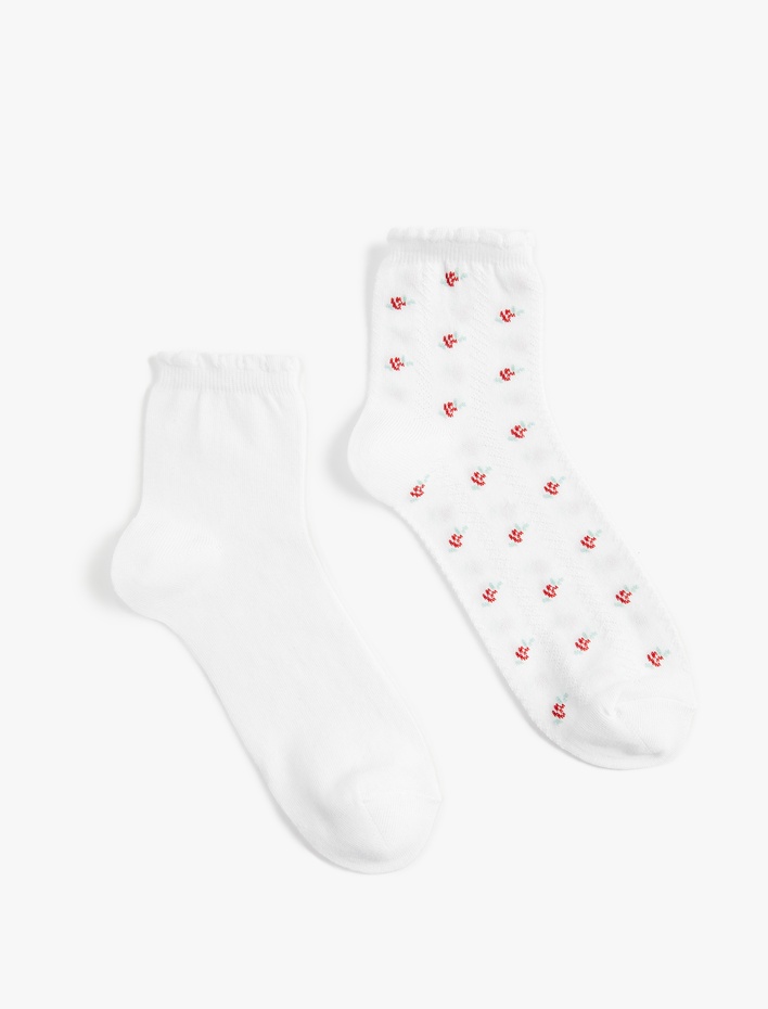 Kadın Pamuklu Çiçek Desenli 2'li Soket Çorap Seti