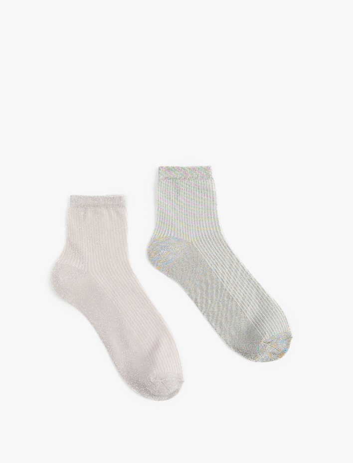 Kadın 2'li Simli Patik Çorap Seti