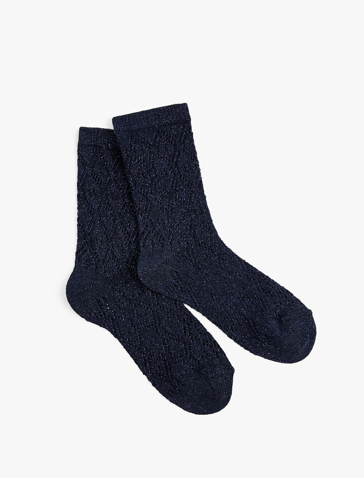 Kadın Pamuklu Metalik Detaylı Soket Çorap