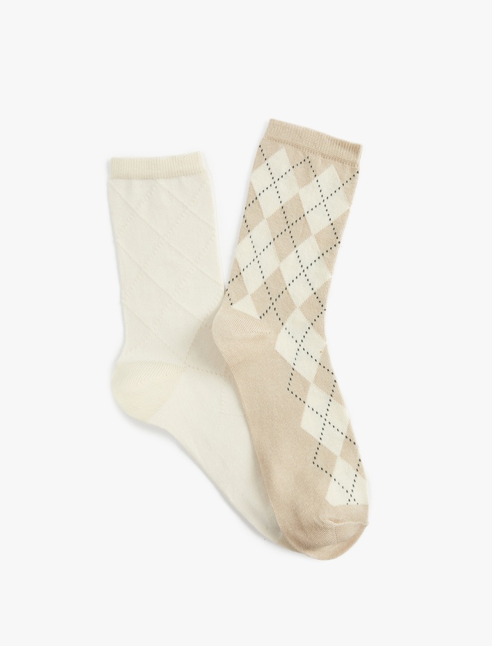 Kadın Pamuklu Baklava Desenli 2'li Soket Çorap Seti