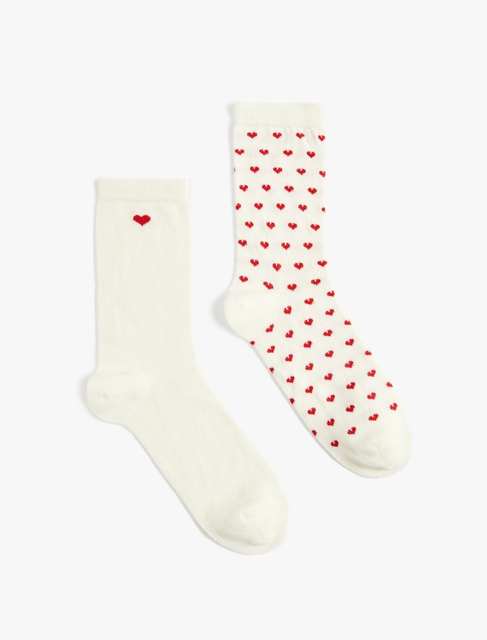 Kadın Pamuklu Kalpli 2'li Soket Çorap Seti