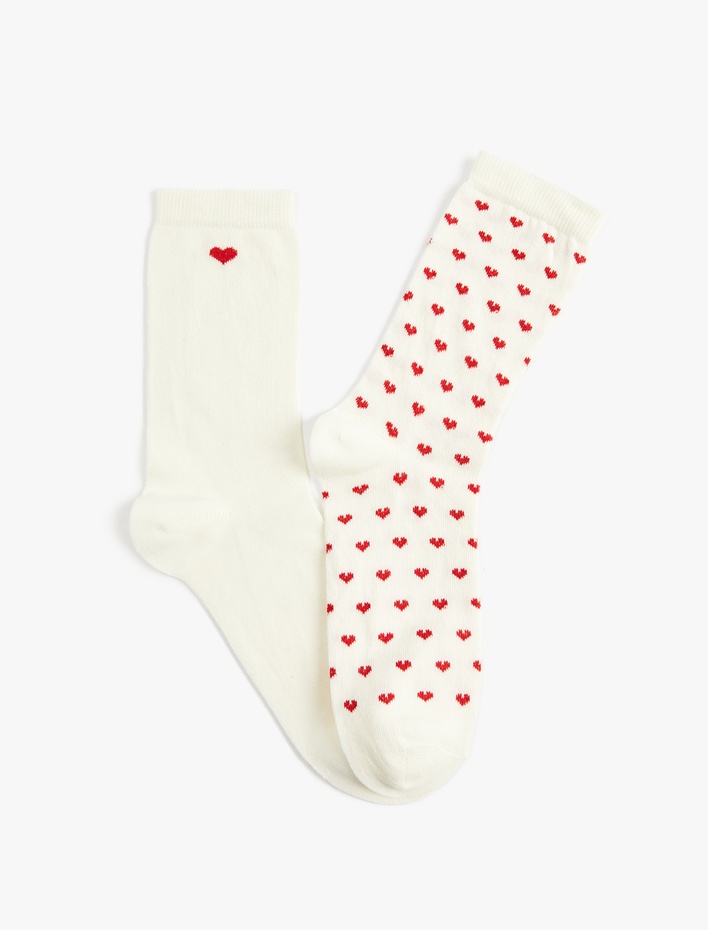 Kadın Pamuklu Kalpli 2'li Soket Çorap Seti