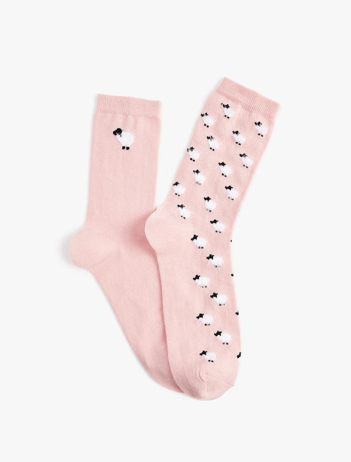 Kadın Koyun Desenli 2'li Soket Çorap Seti