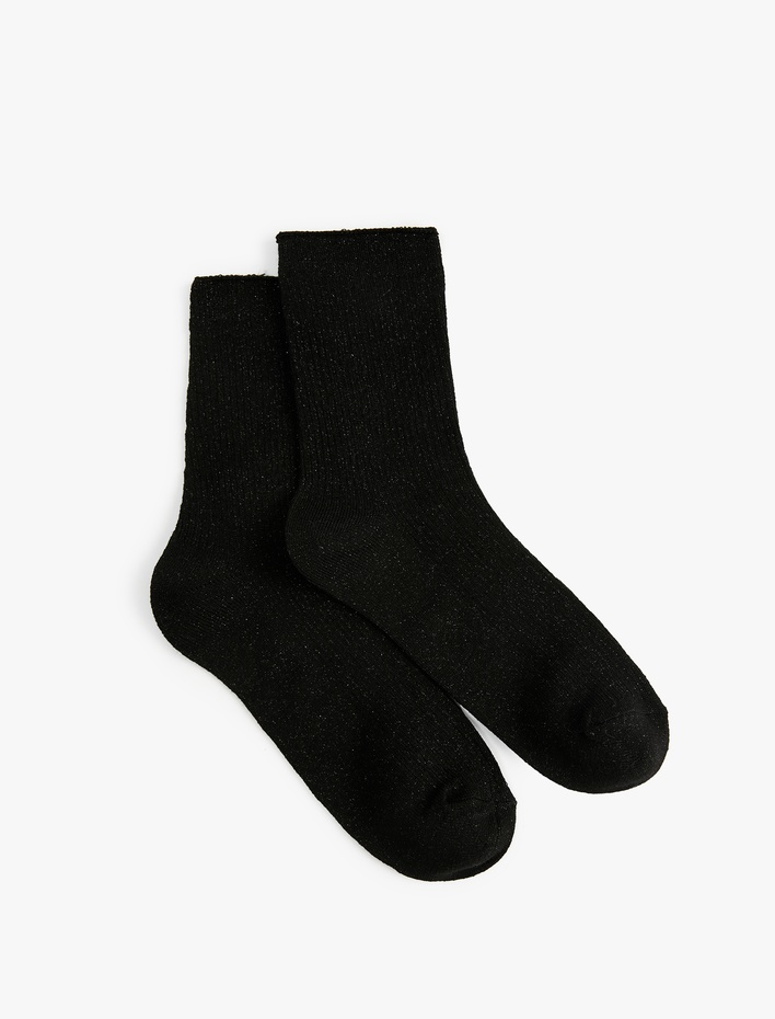 Kadın Dokulu Parlak Detaylı Pamuklu Soket Çorap