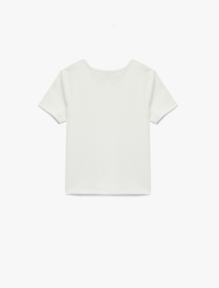 Kız Çocuk Kaşkorse Pamuklu Kısa Kollu Bisiklet Yaka Fiyonklu Tişört